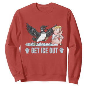Get Ice Out Sweatshirt Funny Minnesota Loon Chasing Trump Pig TS12 Red Print Your Wear