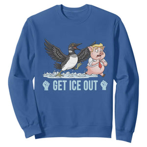 Get Ice Out Sweatshirt Funny Minnesota Loon Chasing Trump Pig TS12 Royal Blue Print Your Wear