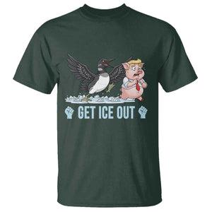 Get Ice Out T Shirt Funny Minnesota Loon Chasing Trump Pig TS12 Dark Forest Green Print Your Wear