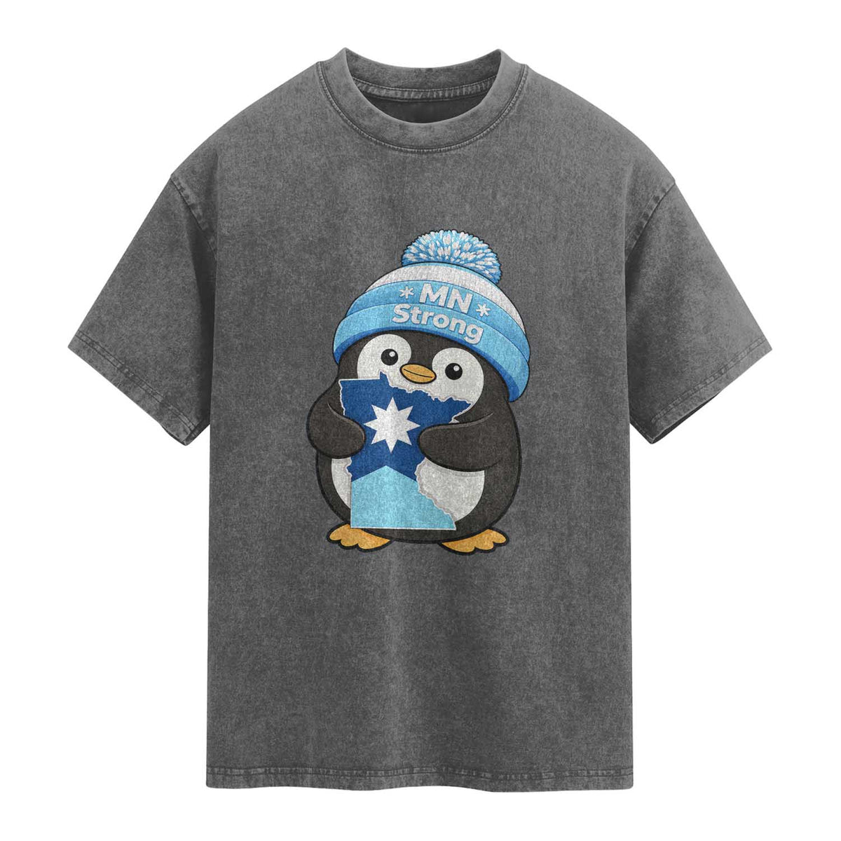 MN Strong Cute Penguin Washed Cotton T-Shirt Minnesota State Pride Gift