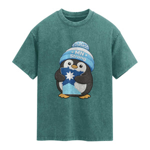 MN Strong Cute Penguin Washed Cotton T-Shirt Minnesota State Pride Gift