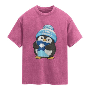 MN Strong Cute Penguin Washed Cotton T-Shirt Minnesota State Pride Gift