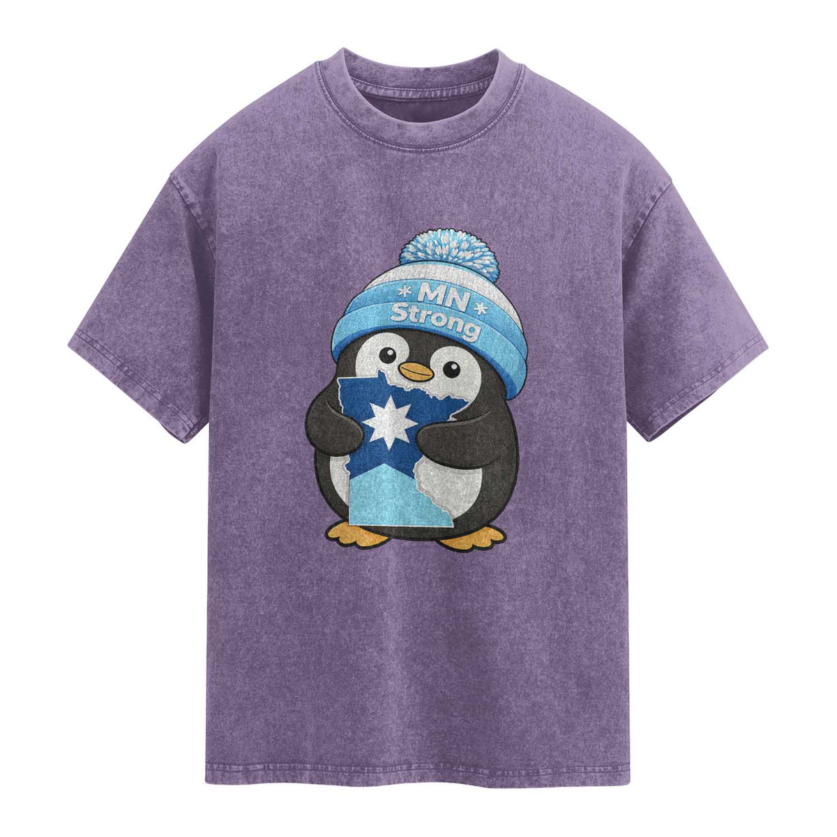 MN Strong Cute Penguin Washed Cotton T-Shirt Minnesota State Pride Gift
