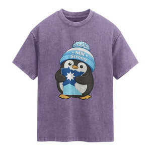 MN Strong Cute Penguin Washed Cotton T-Shirt Minnesota State Pride Gift