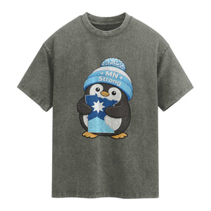MN Strong Cute Penguin Washed Cotton T-Shirt Minnesota State Pride Gift