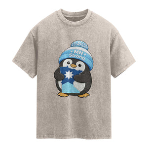 MN Strong Cute Penguin Washed Cotton T-Shirt Minnesota State Pride Gift
