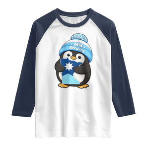 MN Strong Cute Penguin Raglan Shirt Minnesota State Pride Gift TS12 White Navy Print Your Wear