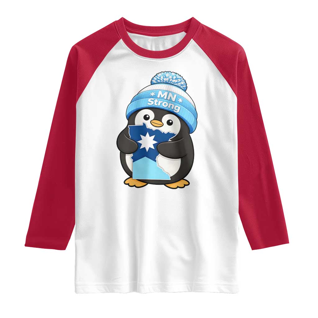 MN Strong Cute Penguin Raglan Shirt Minnesota State Pride Gift TS12 White Red Print Your Wear