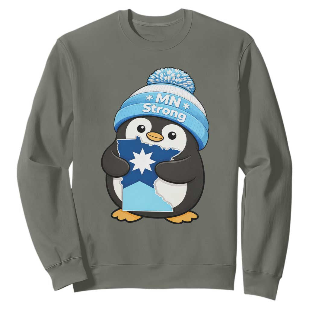 MN Strong Cute Penguin Sweatshirt Minnesota State Pride Gift TS12 Military Green Print Your Wear
