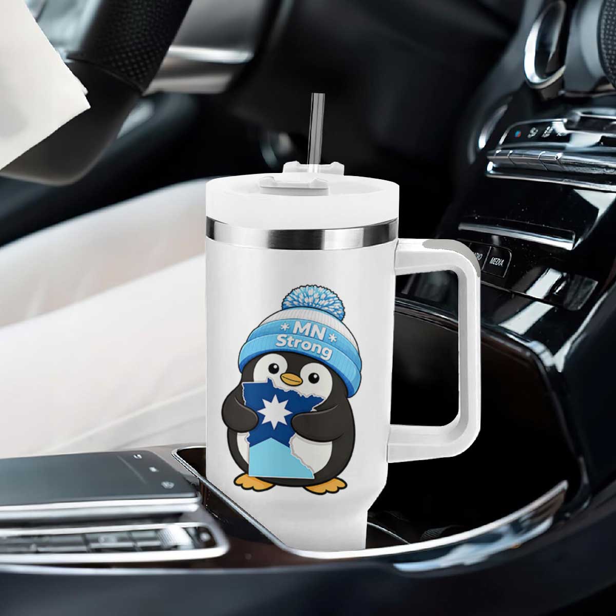 MN Strong Cute Penguin Tumbler With Handle Minnesota State Pride Gift TS12 Print Your Wear