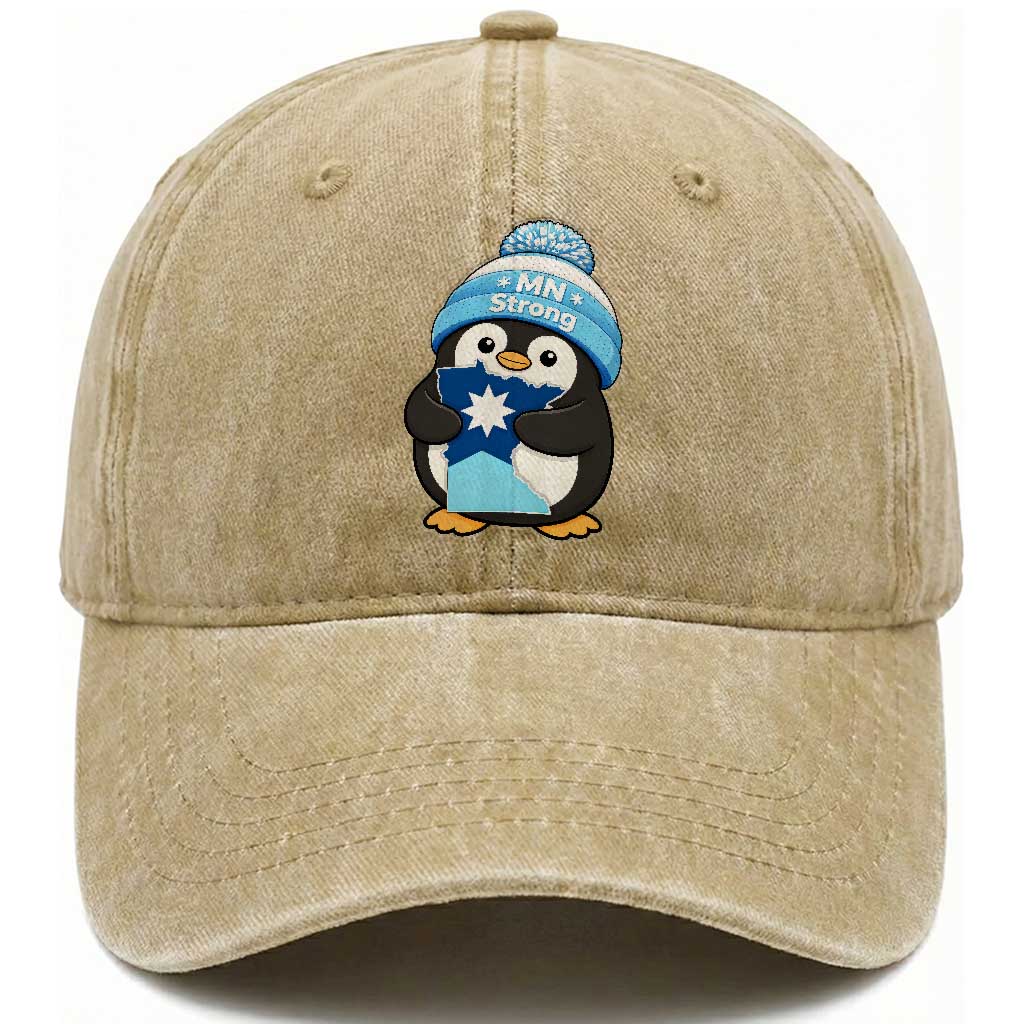 MN Strong Cute Penguin Washed Cotton Baseball Cap Minnesota State Pride Gift TS12 Print Your Wear
