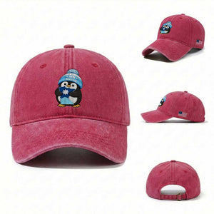 MN Strong Cute Penguin Washed Cotton Baseball Cap Minnesota State Pride Gift TS12 Washed Cap Universal Fit Red Print Your Wear