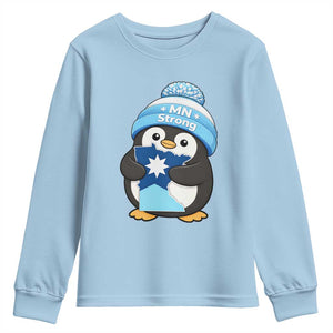 MN Strong Cute Penguin Youth Sweatshirt Minnesota State Pride Gift TS12 Light Blue Print Your Wear