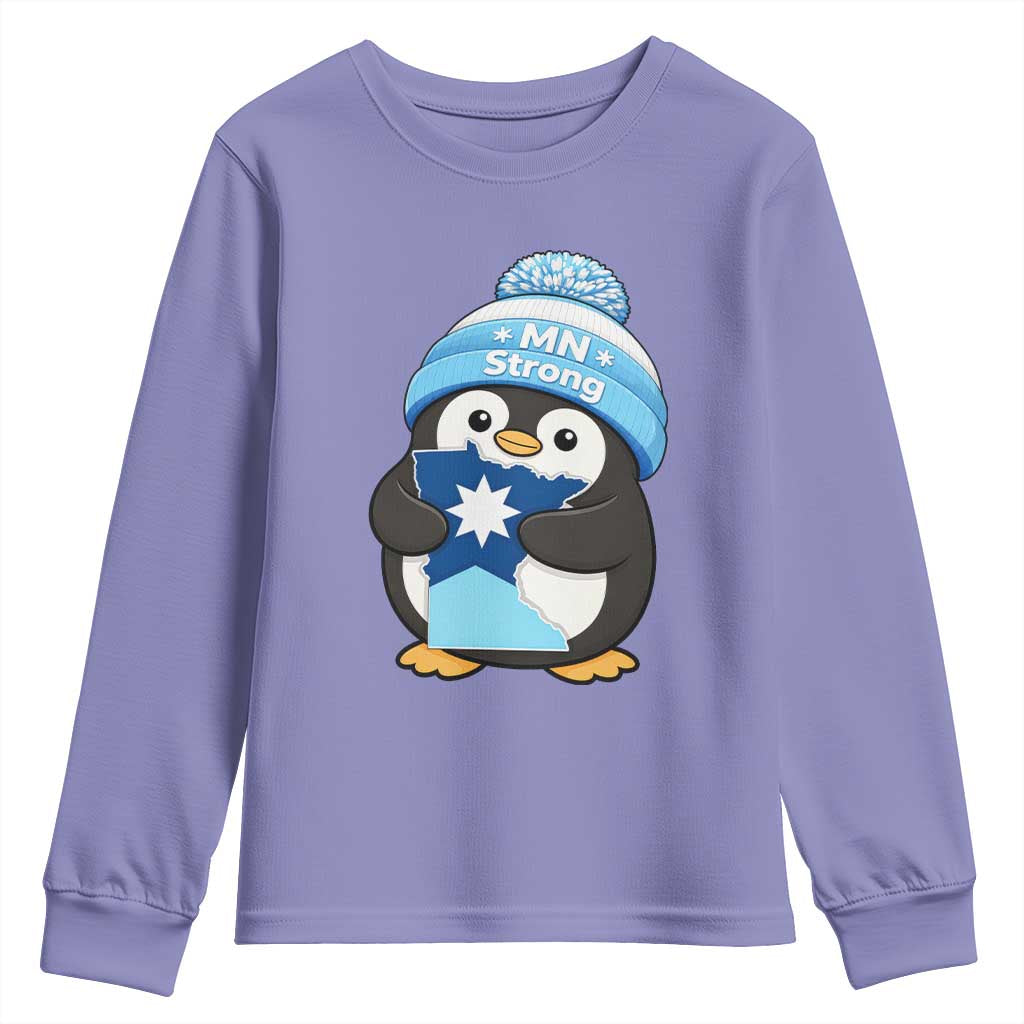 MN Strong Cute Penguin Youth Sweatshirt Minnesota State Pride Gift TS12 Violet Print Your Wear