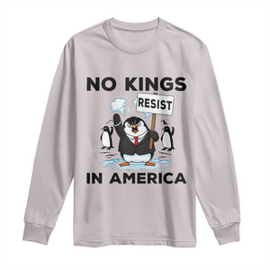 Funny Penguin Protest Long Sleeve Shirt No Kings In America TS12 Ice Gray Print Your Wear