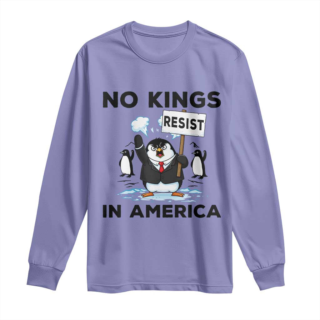 Funny Penguin Protest Long Sleeve Shirt No Kings In America TS12 Violet Print Your Wear
