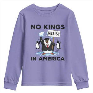 Funny Penguin Protest Youth Sweatshirt No Kings In America TS12 Violet Print Your Wear