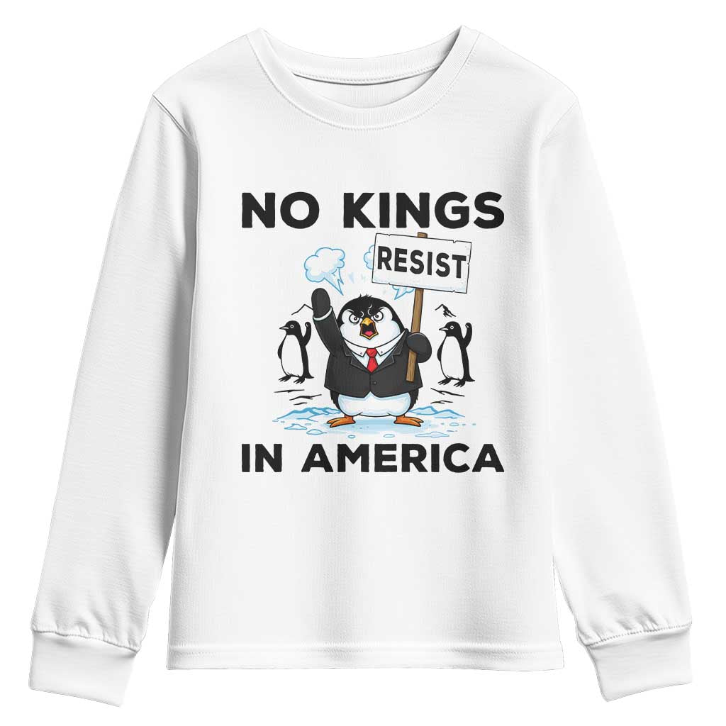 Funny Penguin Protest Youth Sweatshirt No Kings In America TS12 White Print Your Wear