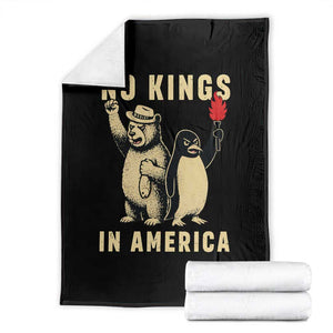 Funny Bear And Penguin Protest Throw Blanket No Kings In America TS12 Black Print Your Wear