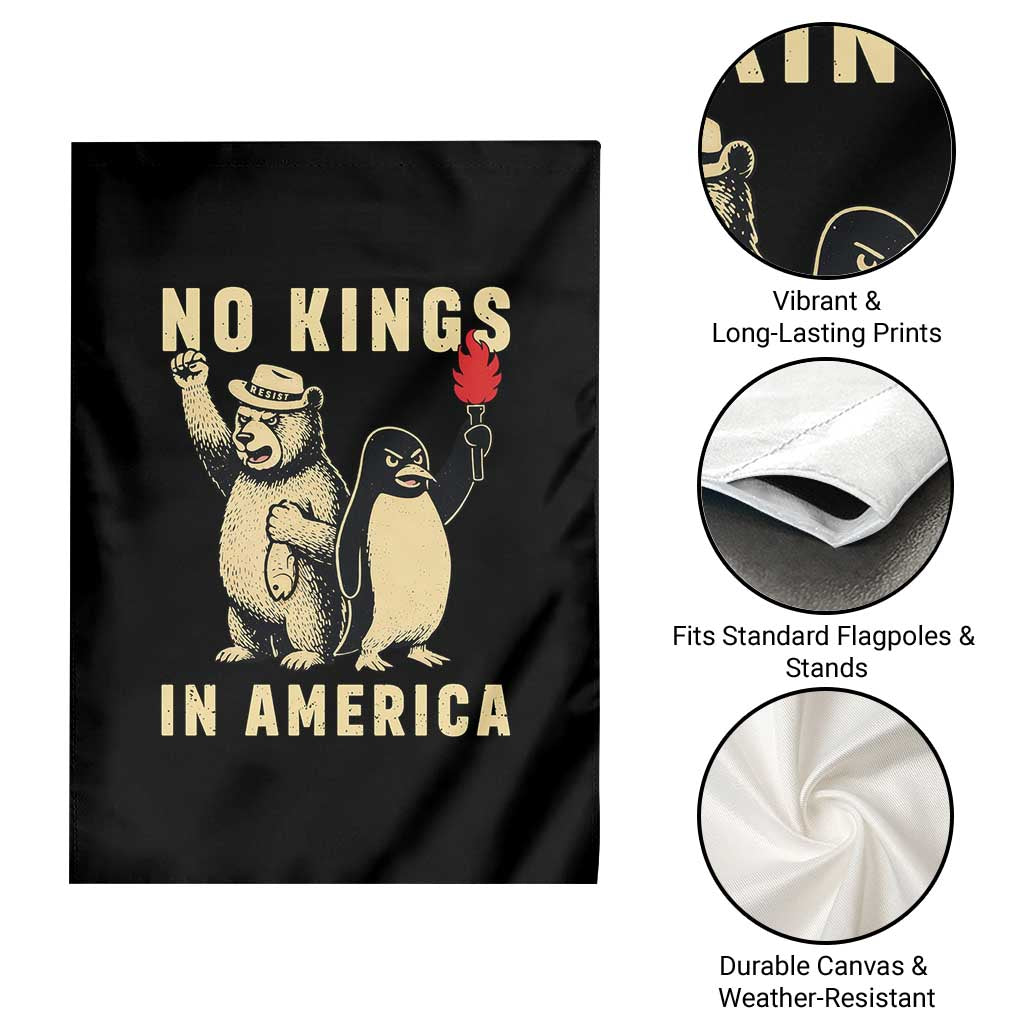 Funny Bear And Penguin Protest Garden Flag No Kings In America TS12 Print Your Wear