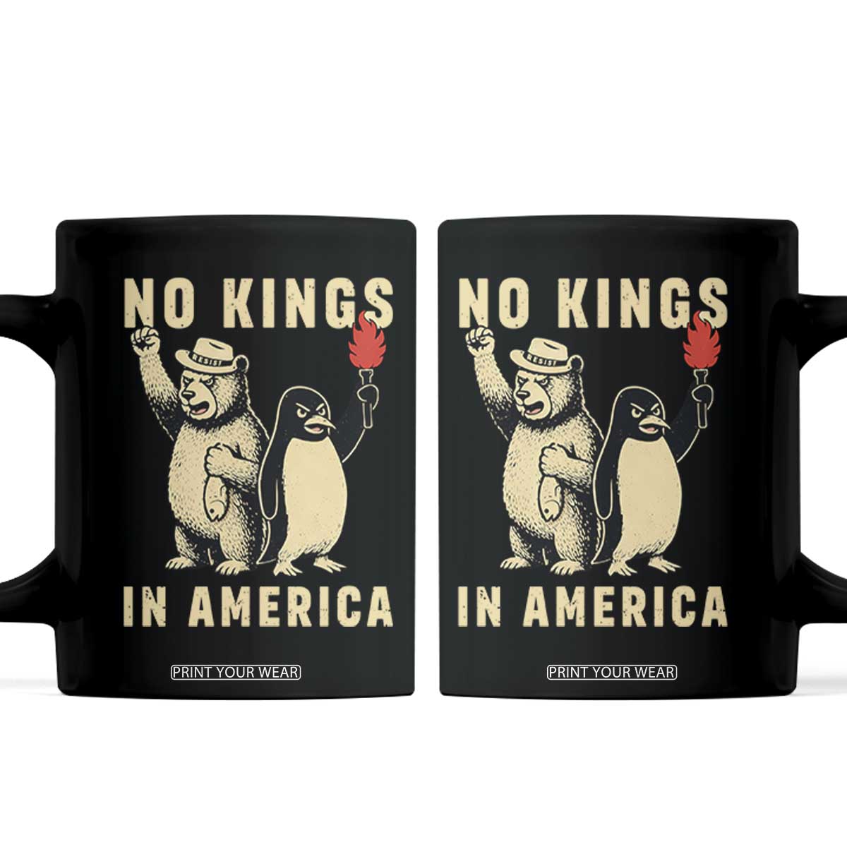 Funny Bear And Penguin Protest Coffee Mug No Kings In America TS12 Black Print Your Wear