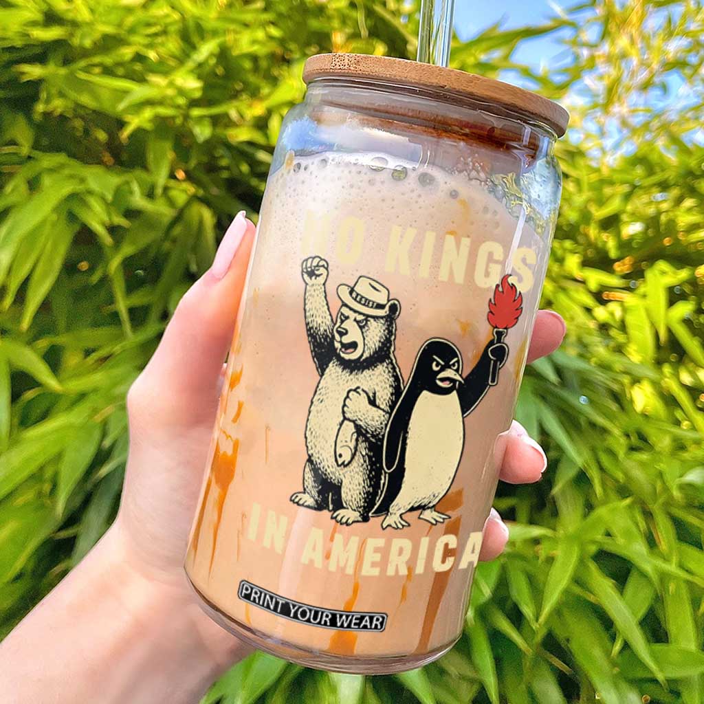 Funny Bear And Penguin Protest Glass Can No Kings In America TS12 Black Print Your Wear