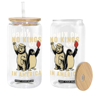 Funny Bear And Penguin Protest Glass Can No Kings In America TS12 Print Your Wear
