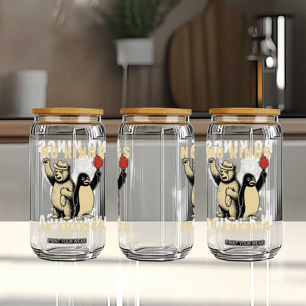 Funny Bear And Penguin Protest Glass Can No Kings In America TS12 Print Your Wear