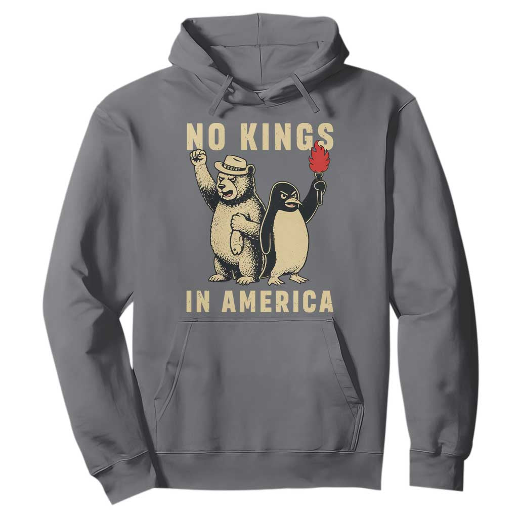 Funny Bear And Penguin Protest Hoodie No Kings In America TS12 Charcoal Print Your Wear
