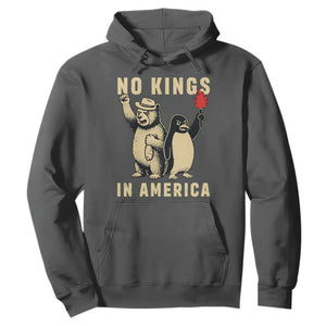 Funny Bear And Penguin Protest Hoodie No Kings In America TS12 Dark Heather Print Your Wear