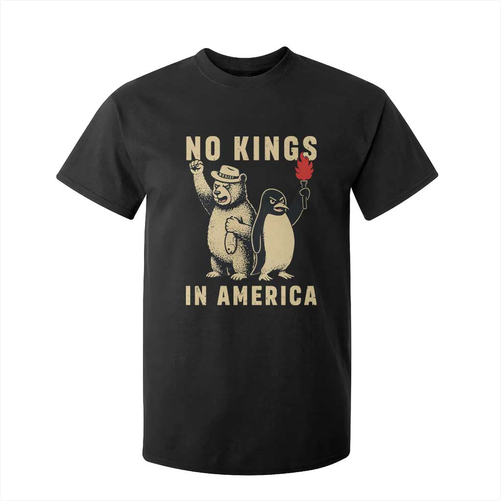 Funny Bear And Penguin Protest T Shirt For Kid No Kings In America TS12 Black Print Your Wear