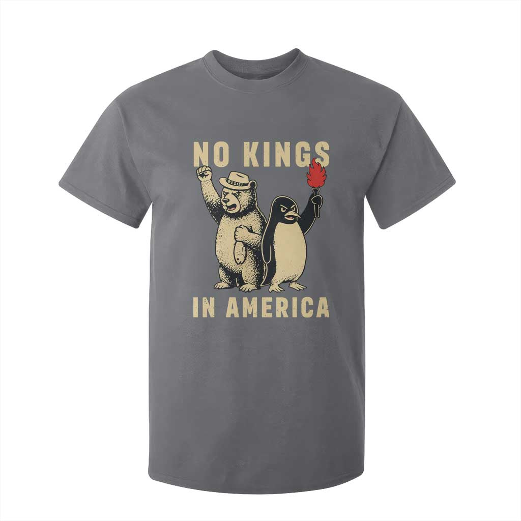 Funny Bear And Penguin Protest T Shirt For Kid No Kings In America TS12 Charcoal Print Your Wear