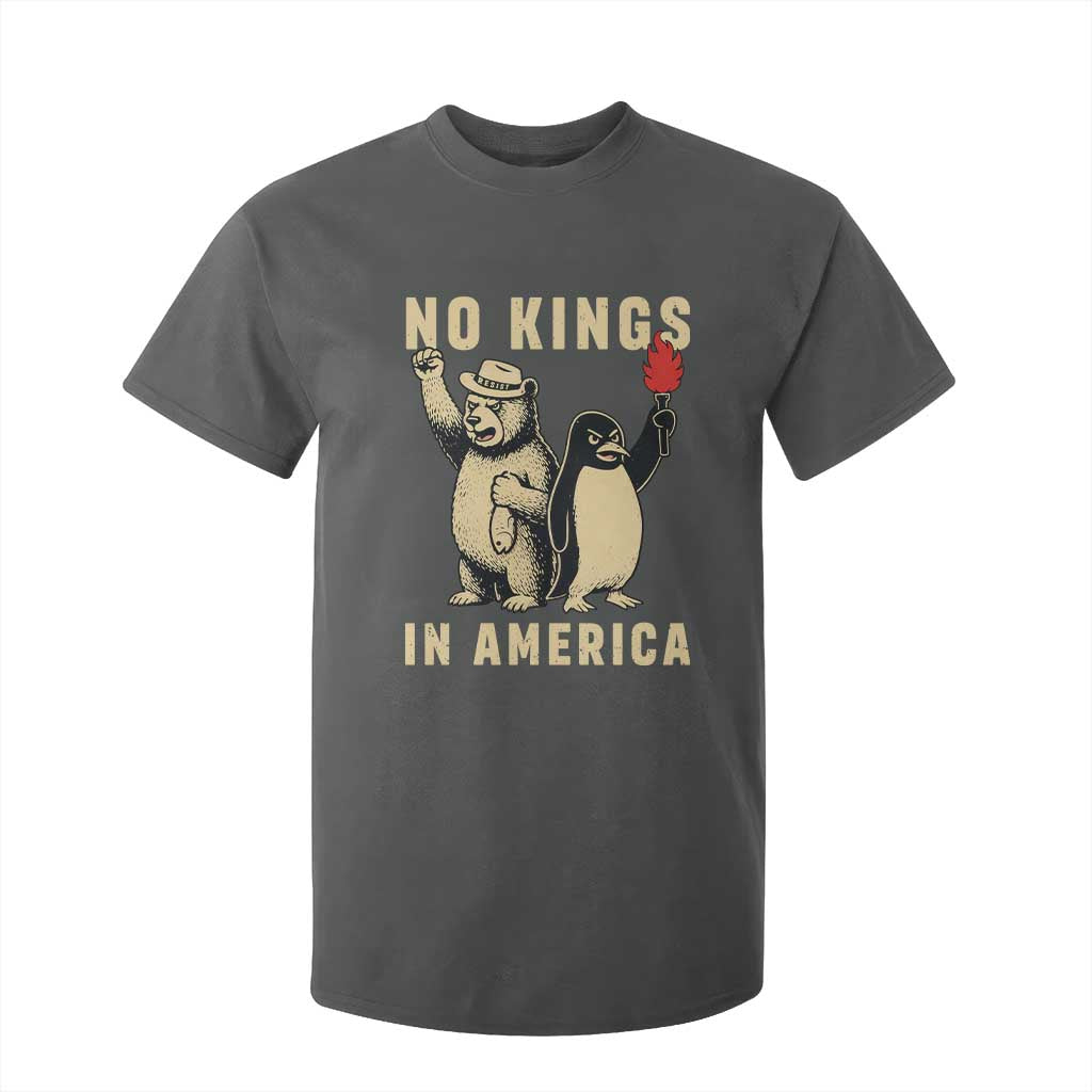 Funny Bear And Penguin Protest T Shirt For Kid No Kings In America TS12 Dark Heather Print Your Wear