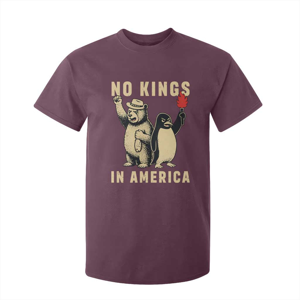 Funny Bear And Penguin Protest T Shirt For Kid No Kings In America TS12 Maroon Print Your Wear