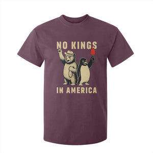 Funny Bear And Penguin Protest T Shirt For Kid No Kings In America TS12 Maroon Print Your Wear