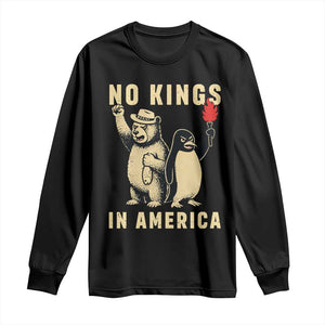 Funny Bear And Penguin Protest Long Sleeve Shirt No Kings In America TS12 Black Print Your Wear