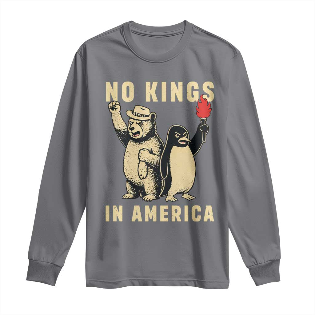 Funny Bear And Penguin Protest Long Sleeve Shirt No Kings In America TS12 Charcoal Print Your Wear