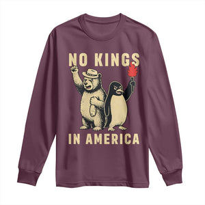 Funny Bear And Penguin Protest Long Sleeve Shirt No Kings In America TS12 Maroon Print Your Wear