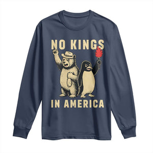 Funny Bear And Penguin Protest Long Sleeve Shirt No Kings In America TS12 Navy Print Your Wear