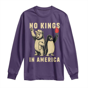 Funny Bear And Penguin Protest Long Sleeve Shirt No Kings In America TS12 Purple Print Your Wear