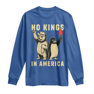 Funny Bear And Penguin Protest Long Sleeve Shirt No Kings In America TS12 Royal Blue Print Your Wear
