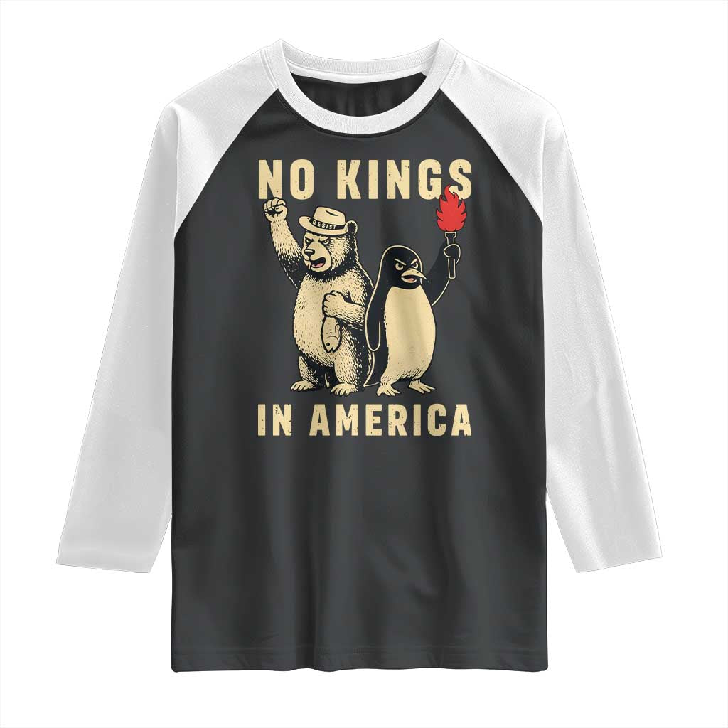 Funny Bear And Penguin Protest Raglan Shirt No Kings In America TS12 Black White Print Your Wear