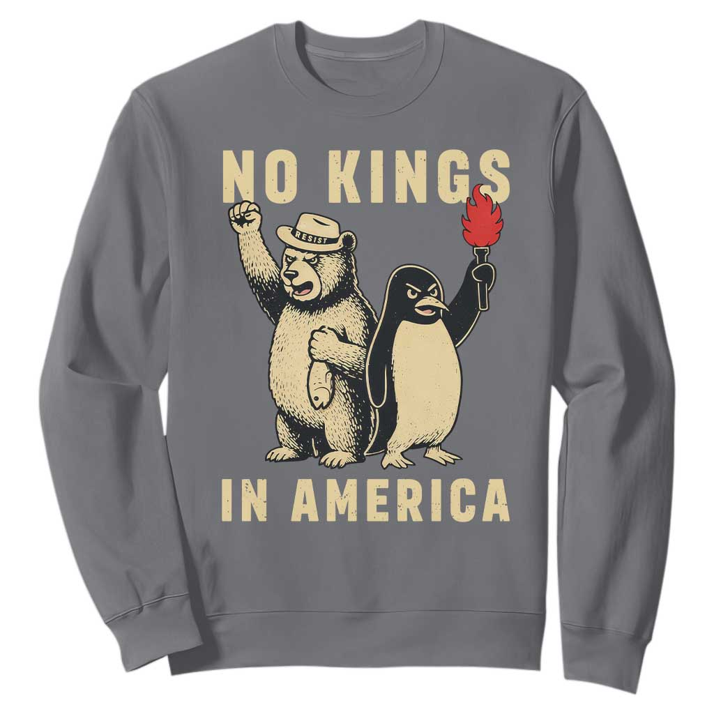 Funny Bear And Penguin Protest Sweatshirt No Kings In America TS12 Charcoal Print Your Wear