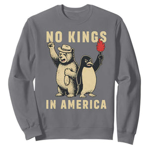 Funny Bear And Penguin Protest Sweatshirt No Kings In America TS12 Charcoal Print Your Wear