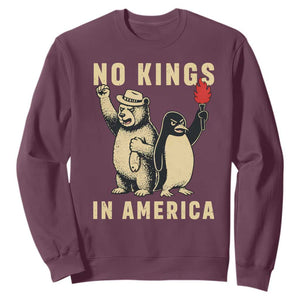 Funny Bear And Penguin Protest Sweatshirt No Kings In America TS12 Maroon Print Your Wear
