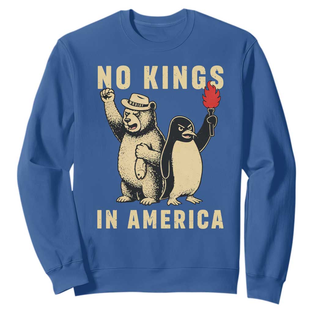 Funny Bear And Penguin Protest Sweatshirt No Kings In America TS12 Royal Blue Print Your Wear