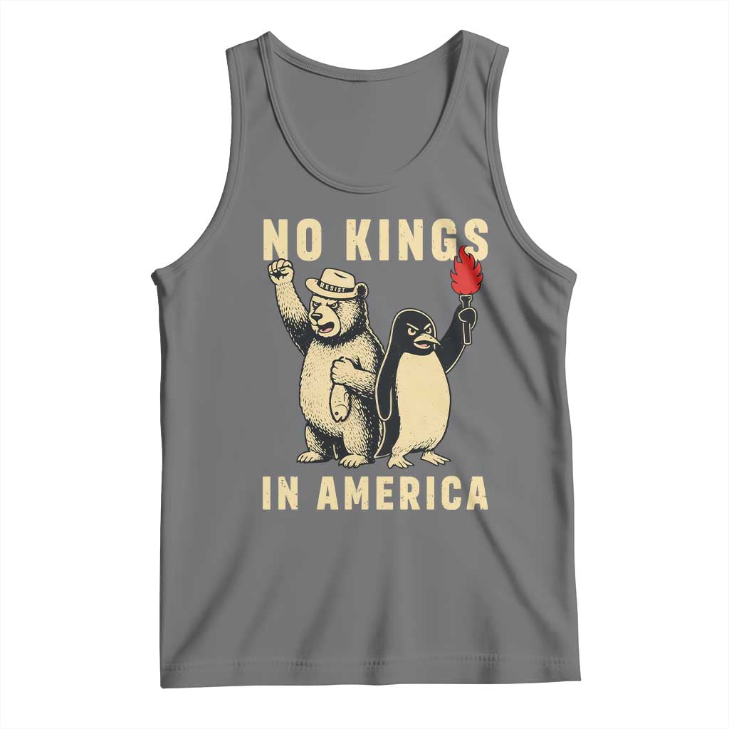 Funny Bear And Penguin Protest Tank Top No Kings In America TS12 Black Heather Print Your Wear
