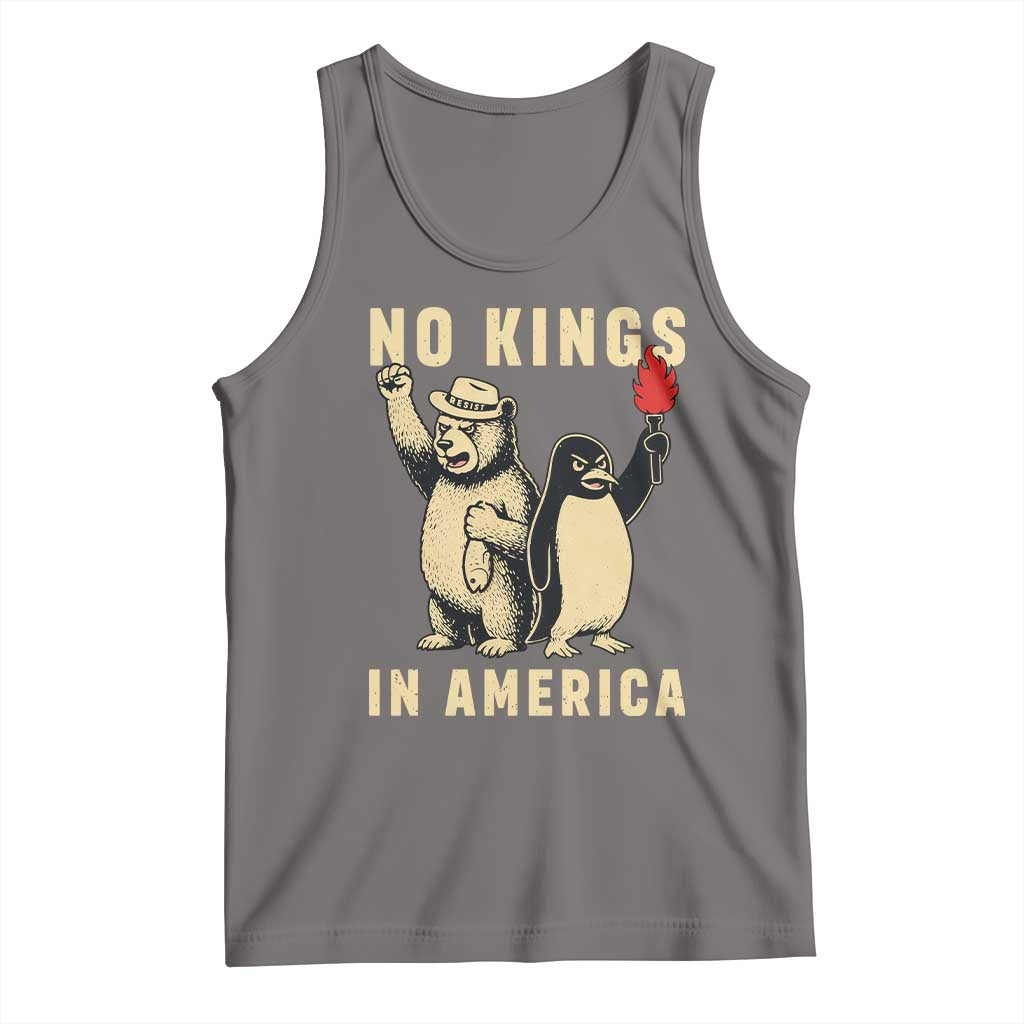 Funny Bear And Penguin Protest Tank Top No Kings In America TS12 Deep Heather Print Your Wear