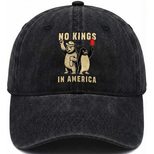 Funny Bear And Penguin Protest Washed Cotton Baseball Cap No Kings In America TS12 Print Your Wear