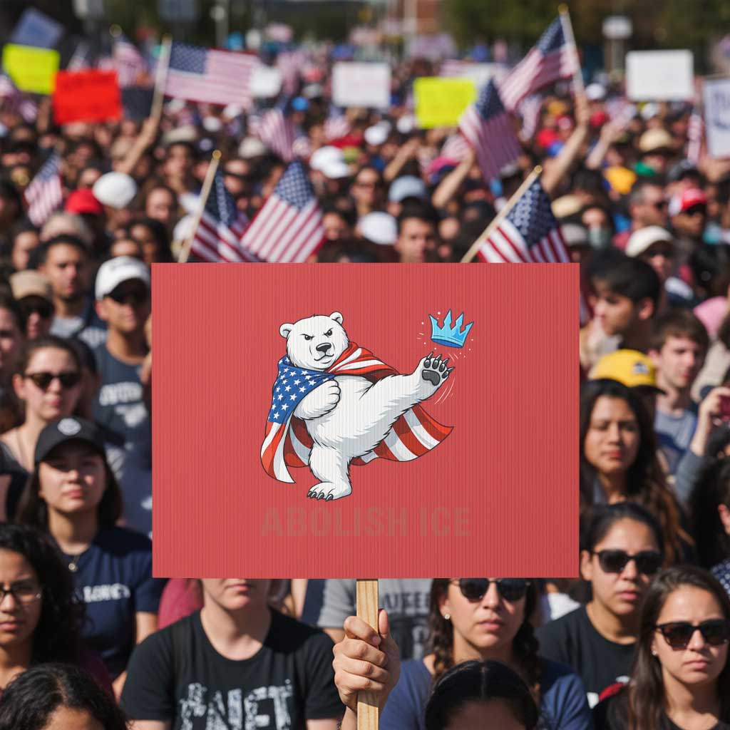 Abolish Ice Protest Sign Funny Polar Bear Kicking Crown TS12 Horizontal 18